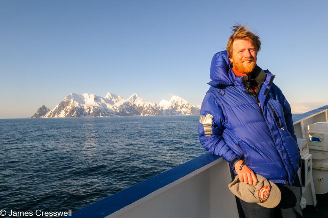A photograph of James Cresswell at Elephant Island, Antarctica