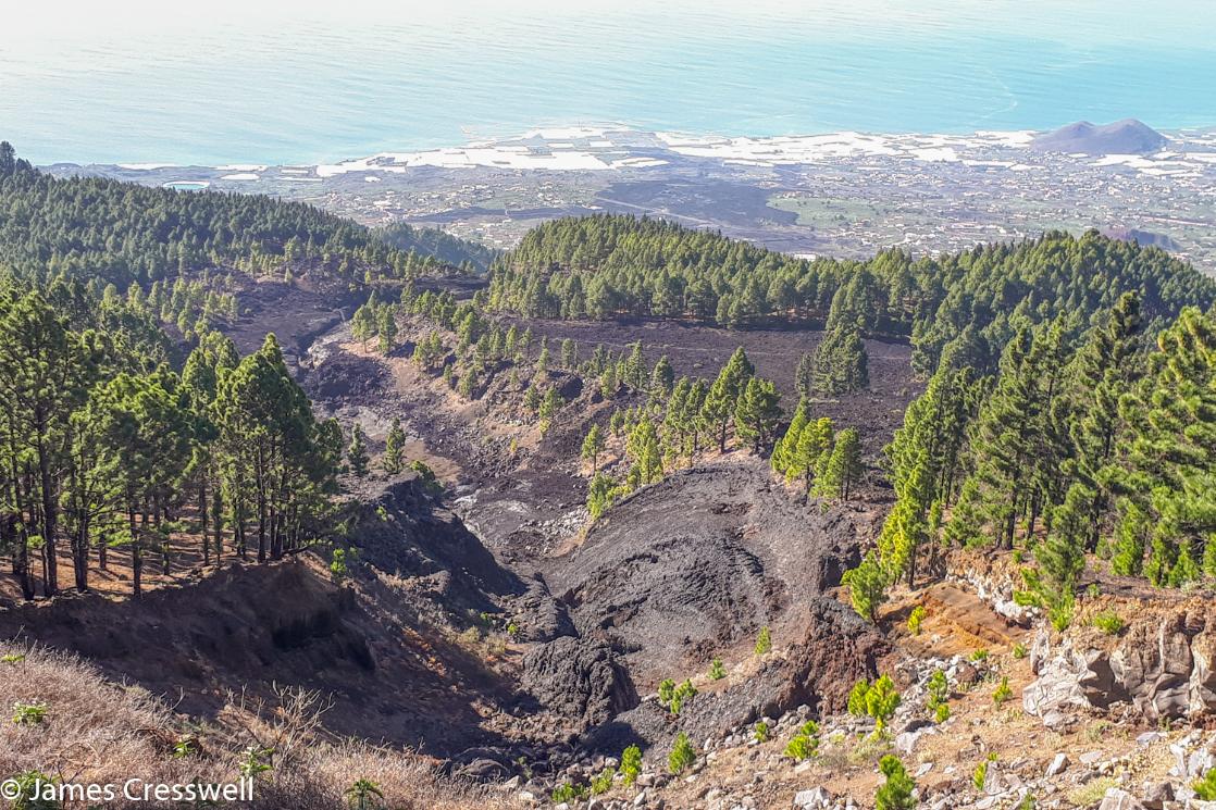 Llano del Banco eruptive fissure, which emitted lava flows that formed coastal lava deltas in 1949