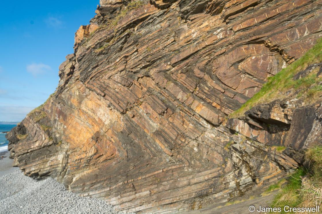 A photograph of chevron folds at Millook Haven, Cornwall taken on a GeoWorld Travel geology tour and holiday of England and Wales