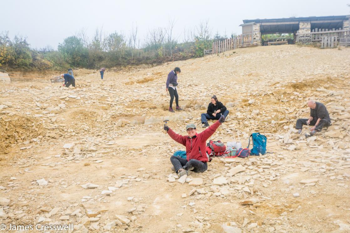 A photograph of people finding Solnhofen limestone fossils, taken on a GeoWorld Travel Germany geology trip, tour and holiday