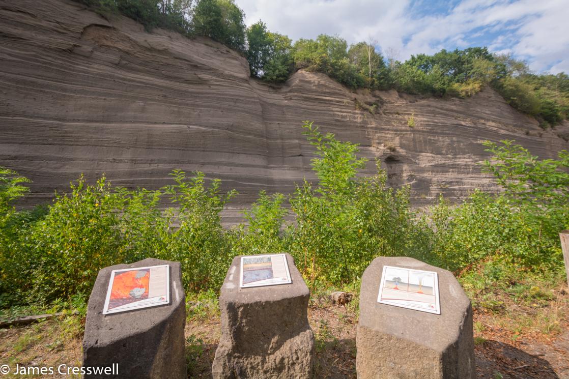 A photograph of  a cliff of tephra deposits at Wingertsbergwand, taken on a GeoWorld Travel Germany geology trip, tour and holiday