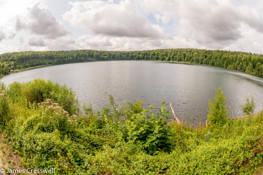 A photograph of Pulvermaar volcano, taken on a GeoWorld Travel Germany geology trip, tour and holiday