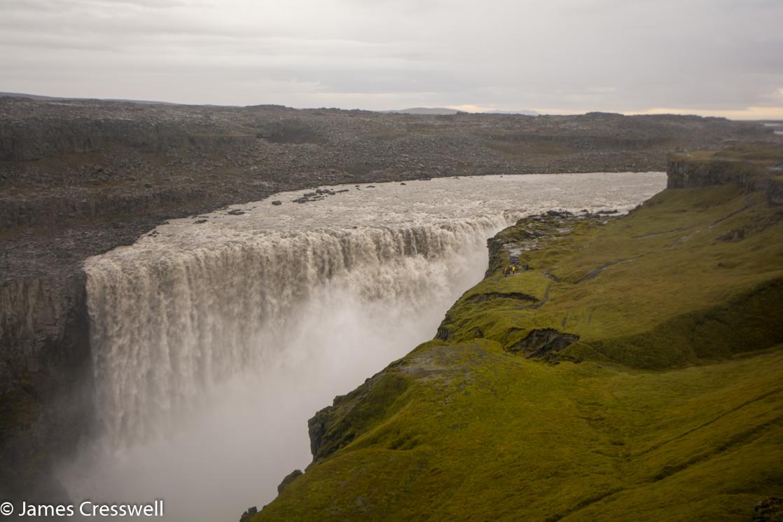 A photograph of a huge waterfall, Dettifoss, taken on a GeoWorld Travel geology holiday and volcano trip