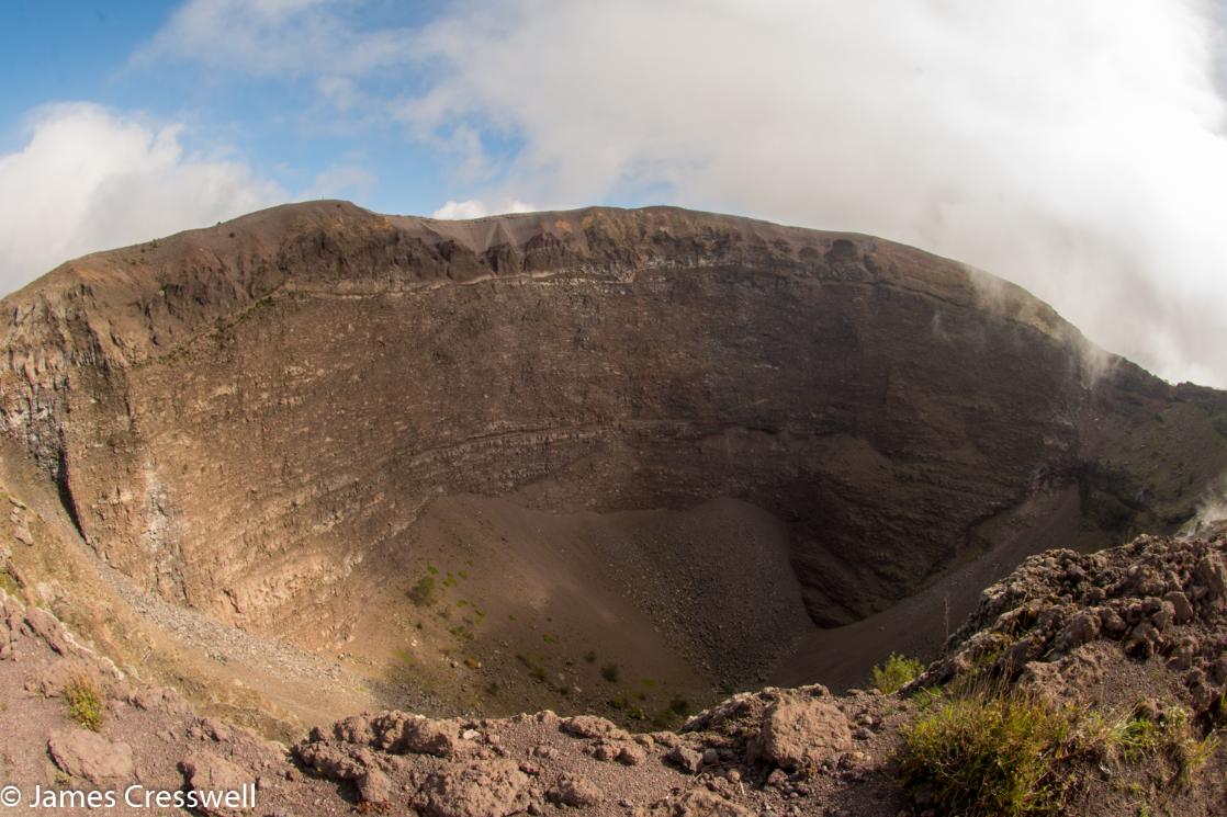 A  photograph of the summit crater of Vesuvius volcano, taken on a GeoWorld Travel Italy volcano trip and geology holiday