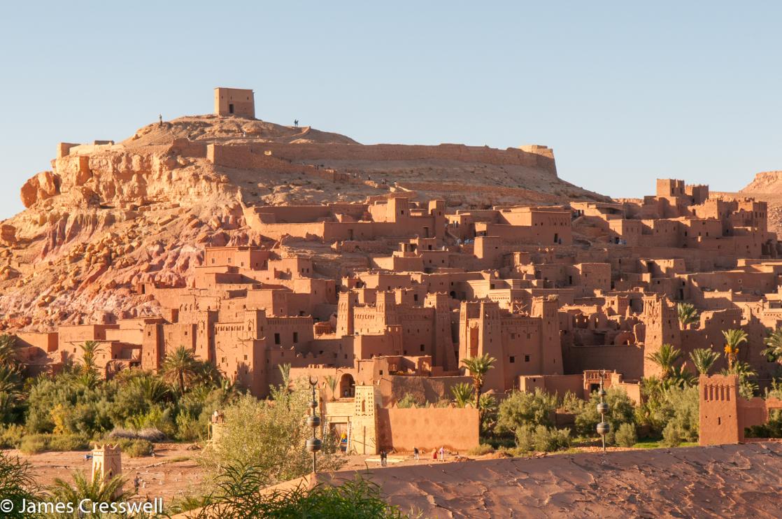 A photograph of a ancient fortified town and kasbah, the Ait Ben Haddou World Heritage Site, taken on a GeoWorld Travel fossil geology trip, tour and holiday