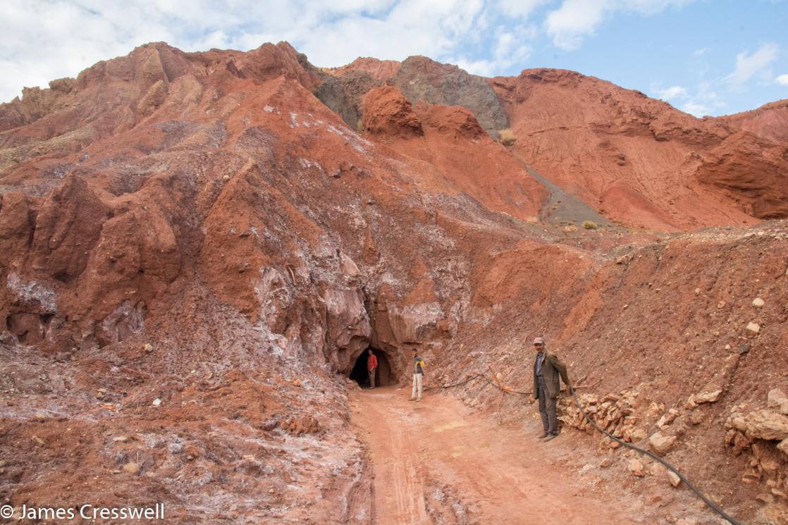 A photograph of a tunnel entrance in rock rock, the Telouet salt mine, taken on a GeoWorld Travel fossil geology trip, tour and holiday