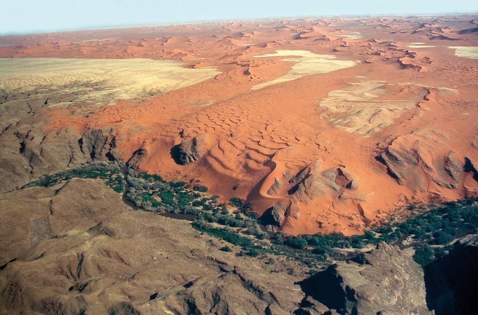 An aerial photograph of the Namib Desert, taken on a GeoWorld Travel Namibia geology trip, tour and holiday