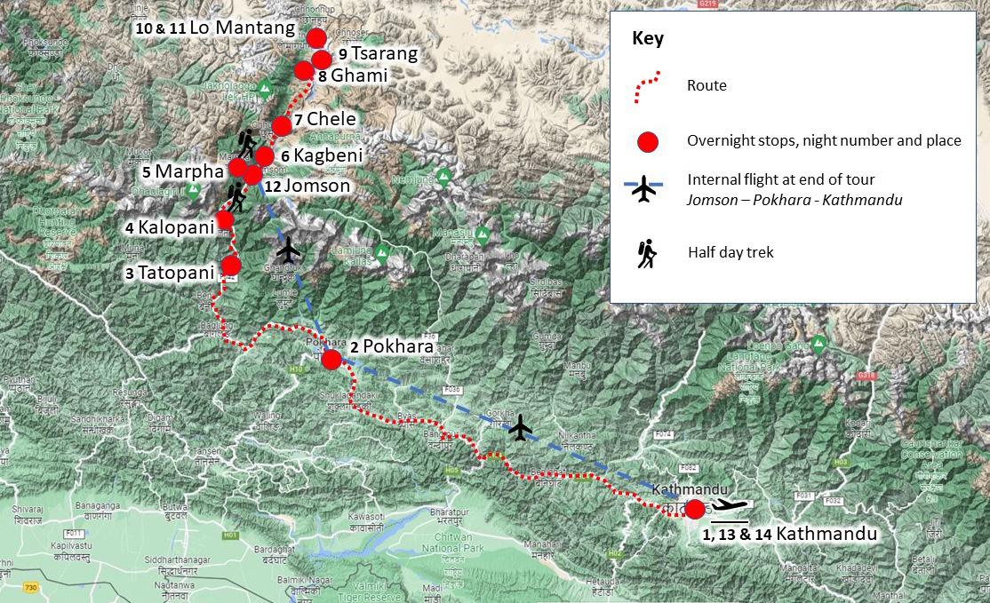 A route map of the geology of Nepal tour