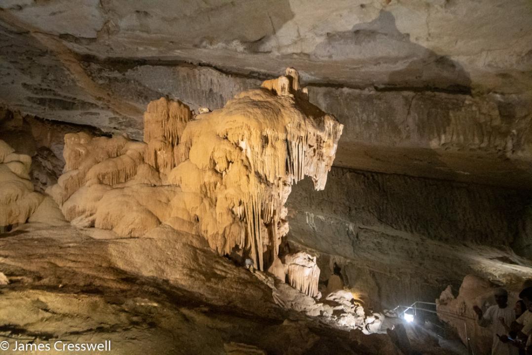 A photograph of a cave formation which resembles a lion inside Al Hoota Cave, taken on a GeoWorld Travel Oman geology trip, tour and holiday