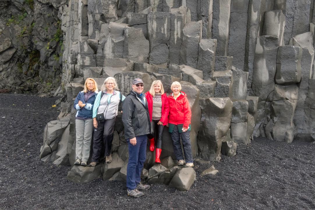 A photo of a GeoWorld Travel group at Reynisfjara Beach, Iceland 