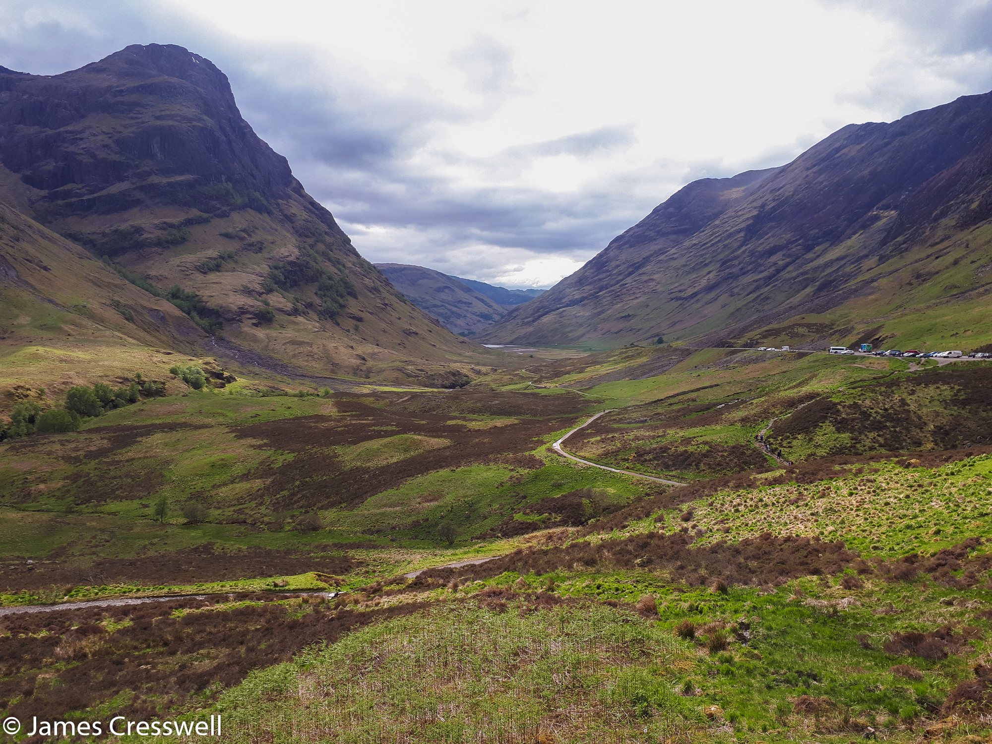 A photograph of a glaciated U shaped valley, Glencoe in the Lochaber Geopark, taken on a GeoWorld Travel Scotland geology trip, tour and holiday