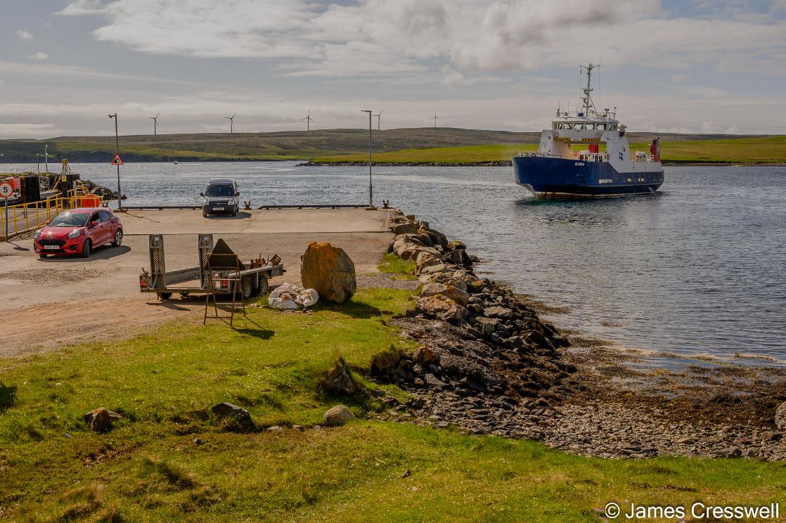 A photograph of  the ferry between Mainland and Yell, Shetland
