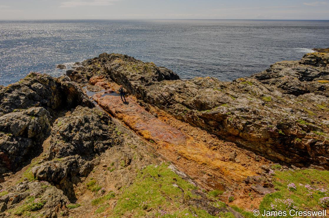 A photograph of  a massive sulphide deposit at Garths Ness which was mined in the 19th Century