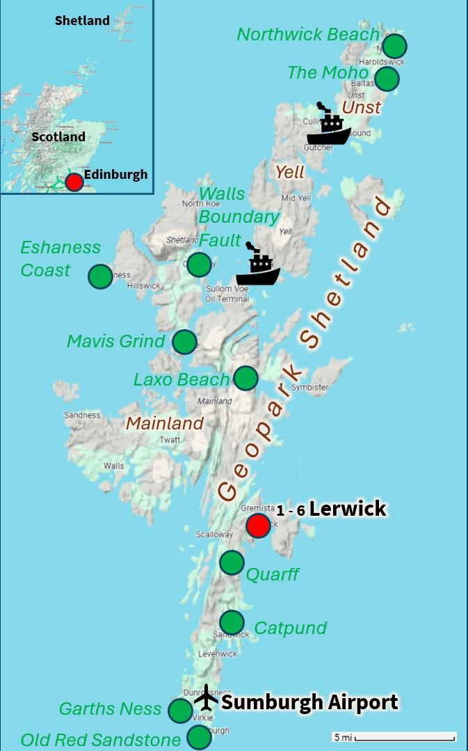 A map of the GeoWorld Travel Shetland Seven Day Geology tour
