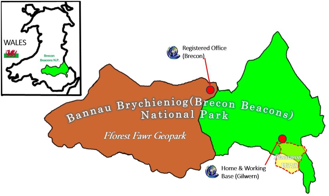 A map showing the location of GeoWorld Travel in Wales and the Brecon Beacons National Park
